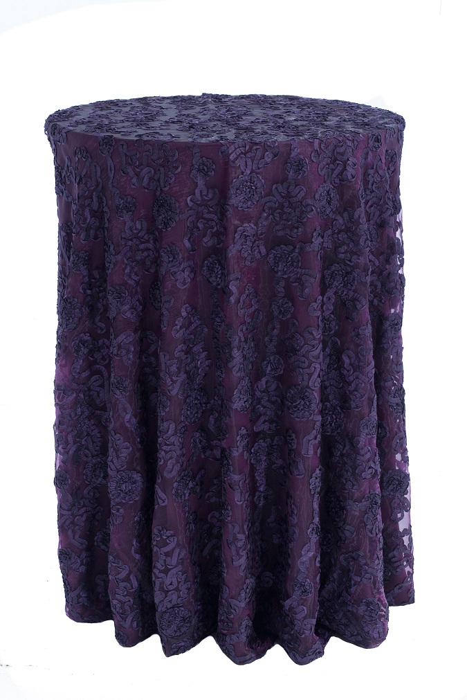 Aubergine Luxury Organza Table Linen, Purple Floral Table Cloth, Purple Sheer Linen