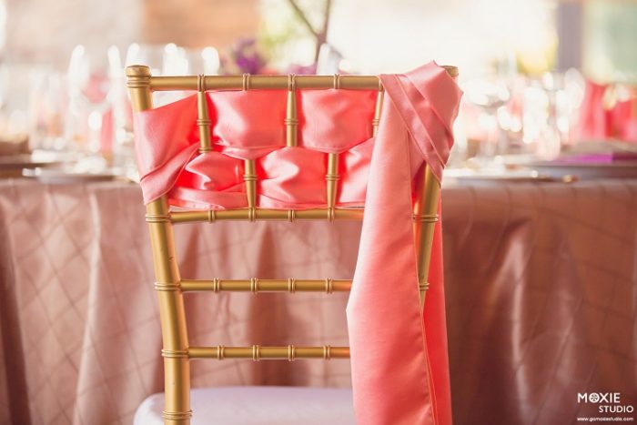 Coral Shantung Chair Sash, Pink Chair Tie