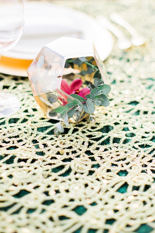 Gold Metallic Lace Overlay, Forest Green Lamour Table Cloth