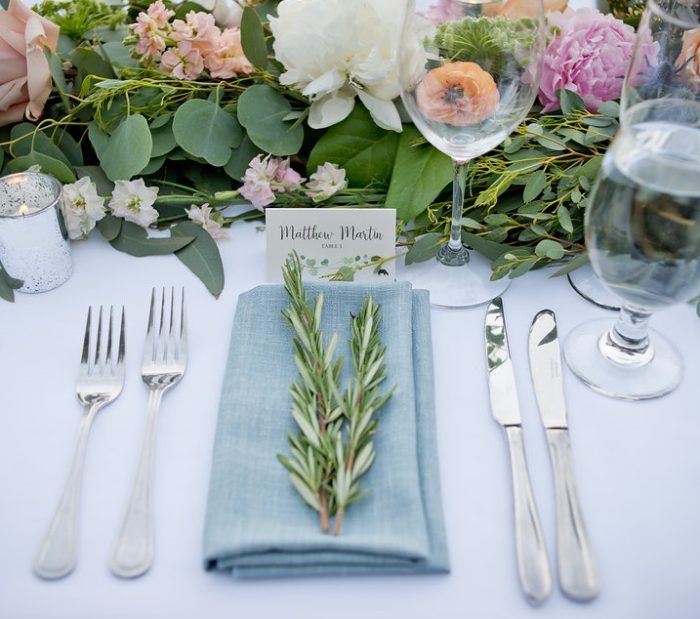 Spa Linnea Table Linen, Light Blue Table Cloth, Light Blue Textured Table Cloth, West Shore Cafe Wedding