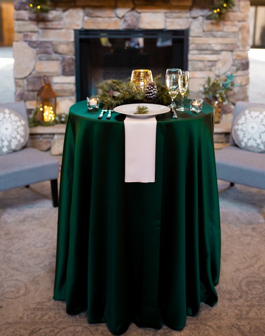 Forest Green Lamour Table Linen, Dark Green Satin Table Cloth