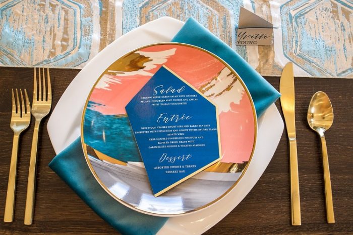 Ocean Blue Plush Velvet Napkin, Topaz Prism Table Linen, Blue and Gold Table Cloth, Blue Geometric Table Linen