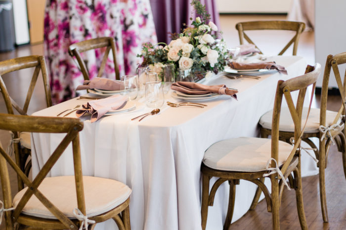 Oat Linnea Table Linen, White Voile Table Veil, Dusty Rose Plush Velvet Napkins