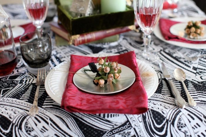 Black & White Pucci Table Linen, Cranberry Waltz