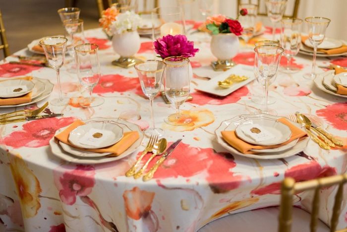 Monet Floral Table Linen, Pink Flower Table Cloth