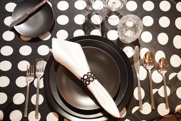 Black with White Polka Dots Table Linen