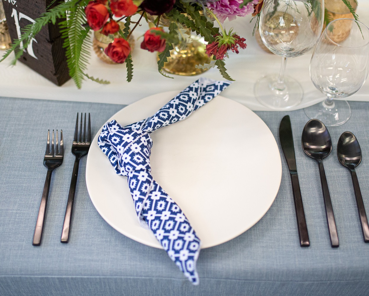 Indigo Santa Fe Napkin, Dark Blue Patterned Napkin, #theNAPKINmovement