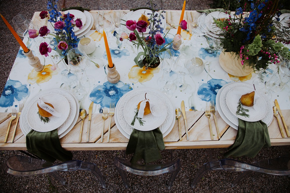 Van Gogh Table Linen, Blue Floral Table Cloth