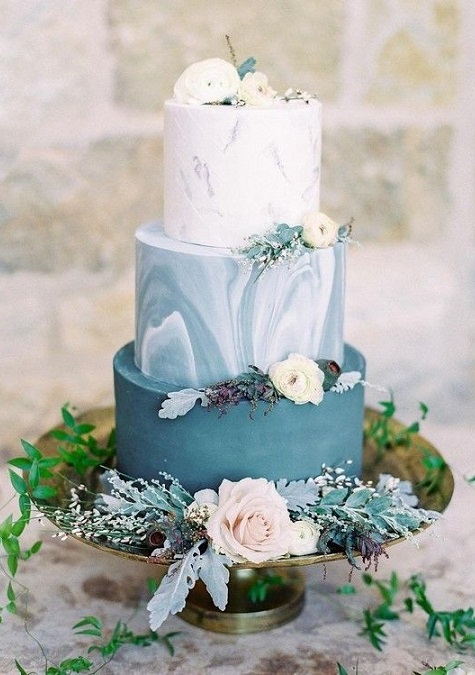 Shades of Blue Marble Wedding Cake